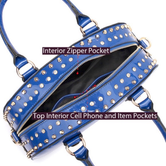 Dasein Patent Leather Rhinestone Fashion Handbag - Picture 4 of 6